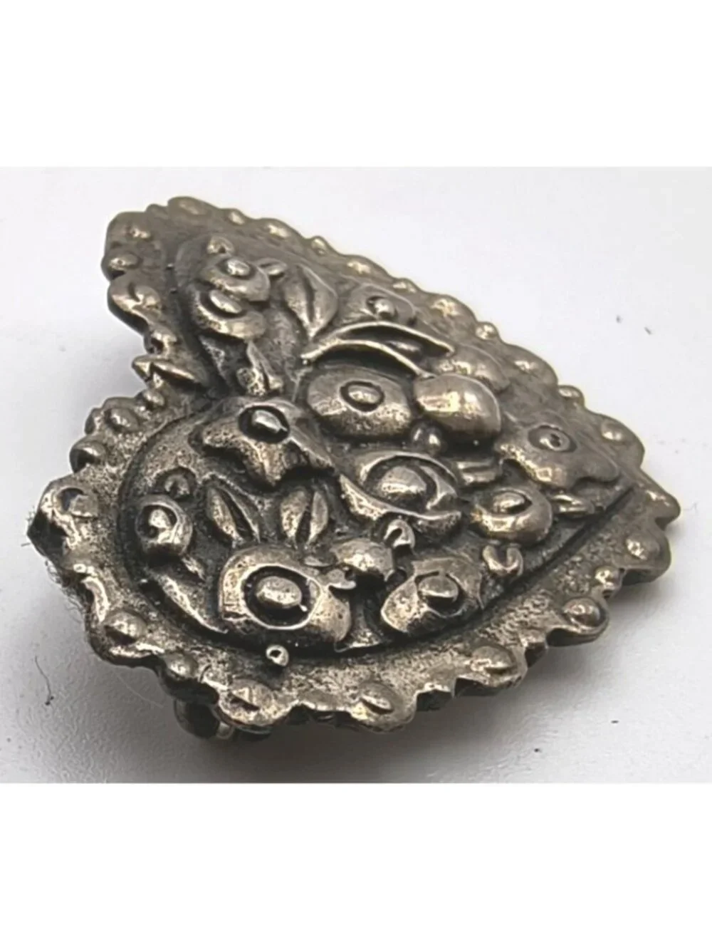 Vintage Sterling Floral Heart-Shaped Mary Englebreit Brooch Pin Etched Detailing